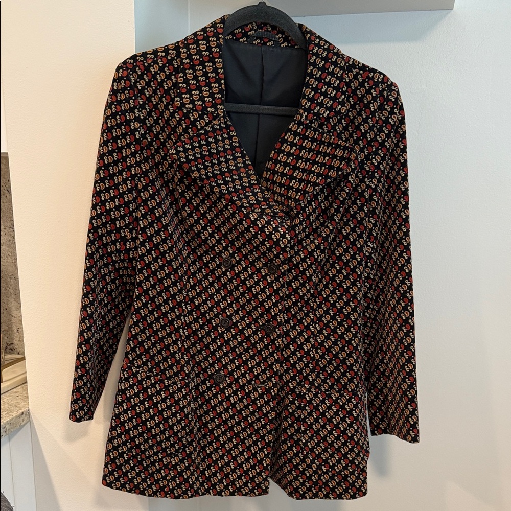 American Vintage 1970s Velvet pointed lapel Patterned  double breasted Blazer